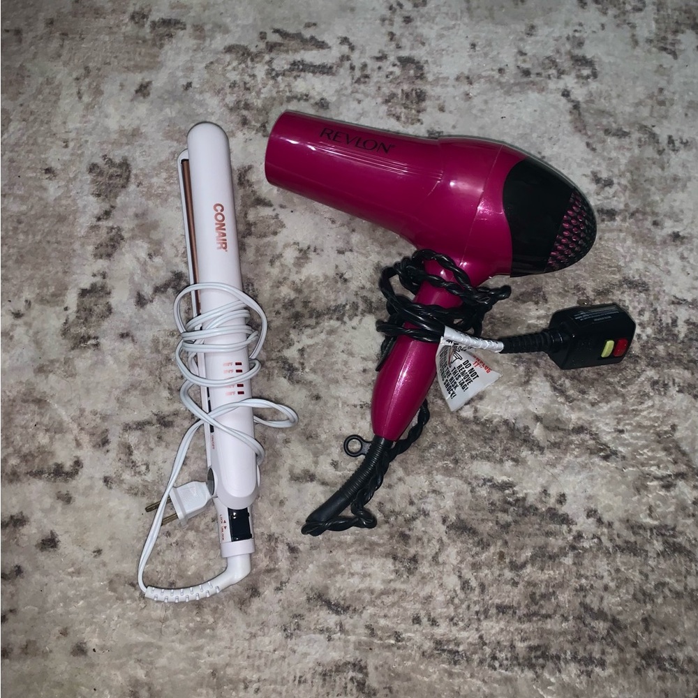 Revlon Pink Hair Dryer and Conair White Curling Iron